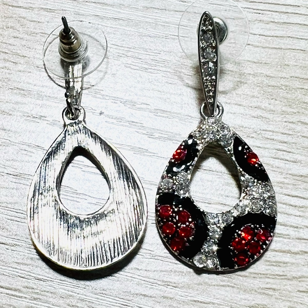 Red and White Crystal Cheetah Post Earrings - Picture 3 of 5
